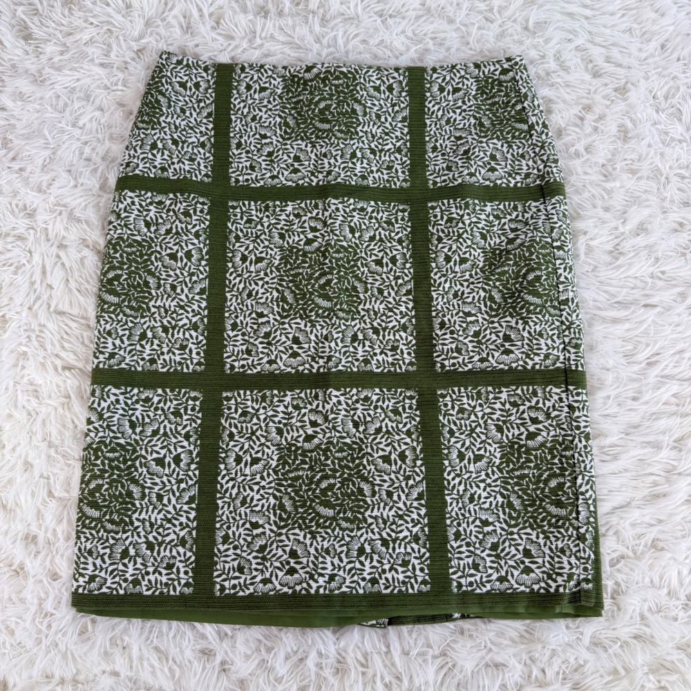 Ann Taylor Green Floral Jacquard Pencil Mini Skirt Size‎ 4 Boho Career Preppy